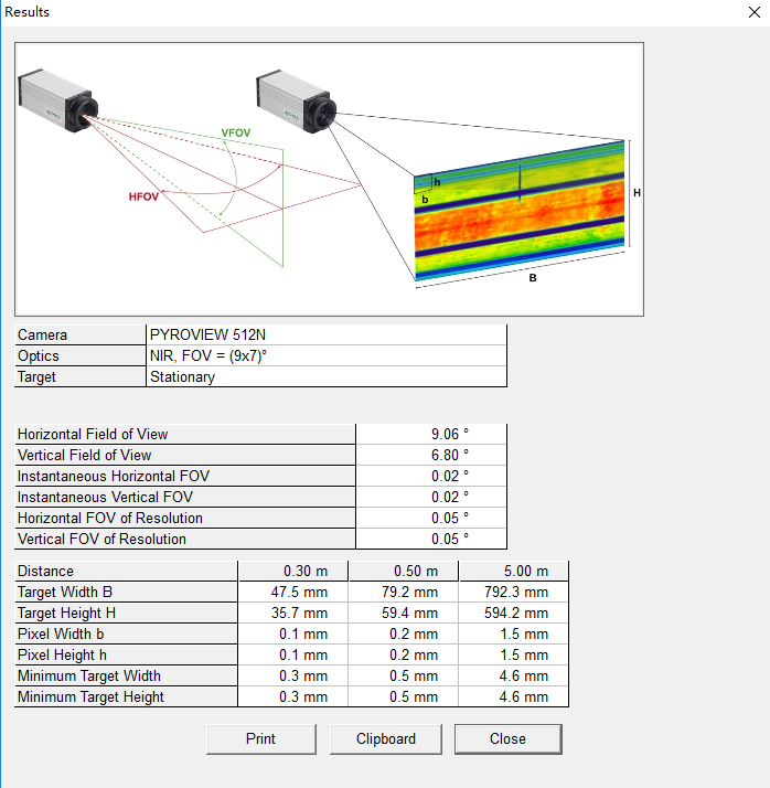 PYROVIEW紅外熱像儀FOV計算結果和打印